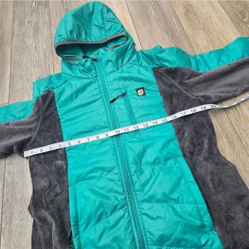 Orage lightweight puffer jacket fleece sides size womens large teal gray hooded